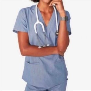 Blue Heather Chambray Figs scrub set